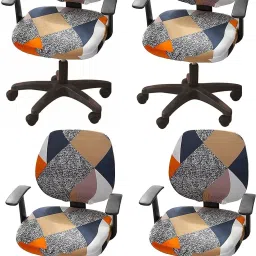 Polyester Snapdex Stretch Print Computer Office Chair Cover (Pack of 4) Polyester Snapdex Stretch Print Computer Office Chair Cover (Pack of 6) Sofa Fabric-17