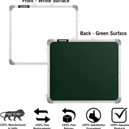 techfab Non Magnetic Melamine 2X2 Ft Non-Magnetic Kunj Whiteboard with 1 Marker & 1 Duster | Green Chalk Board Surface On Back Side | Sliding Hanging Clips with Robust Aluminium Frame Finishing Whiteboards image 3
