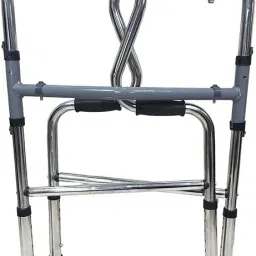 veayva Light Weight chrome Coated Height Adjustable Reciprocal Folding 2 Step Walker Walking Stick image 4