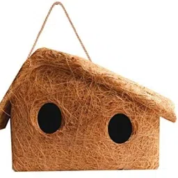 NATURAL MODERN DOUBLE HOUSE WITH HANGING HOOKS U CAN PLACE ANYWHERE PACK OF 1 Bird House-image-17
