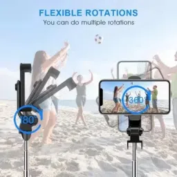 Wolgite Portable Wireless Selfie Stick, Extendable Selfie tripod Vlog Stand for Youtube and Detachable Wireless Bluetooth Remote, Ultra Compact Selfie Stick for Mobile Tripod Bracket, Tripod image 2