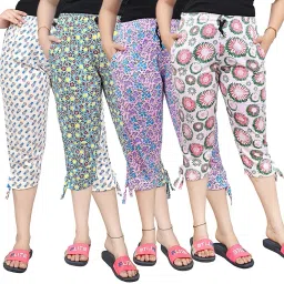 combo pack 4 womens cotton printed capri pyjama with pocket pack of 4 pcs. Women Multicolor Capri-17