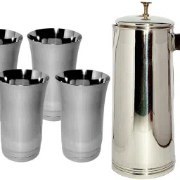 Plain Design Combo of 1.8 Litre steel water jug with Lid and 4 Glasses Jug Glass Set-image-42