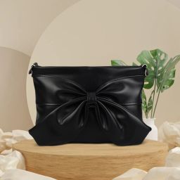 Black Women Sling Bag Trendy Leather Sling Bag for Women – Chic Bow Design Handbag-image-12