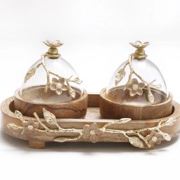 Twin Snack Server with Glass Cloche Bowl Serving Set-26