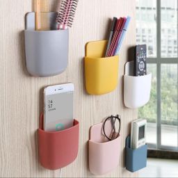 Wall Mount Phone Holder set of 4 with Adhesive Strips, Charging - Multicolor Stationery Organizer-6