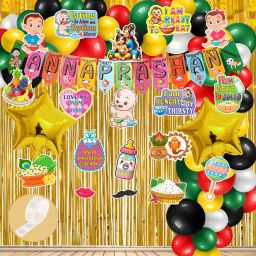 Annaprashan Ceremony Decoration Kit, Curtain, Banners, Balloons and Star Foil-image-38