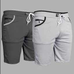 Pack of 2 Solid Men Reversible Dark Grey, Silver Sports Shorts-image-7