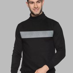 Men Colorblock High Neck Beige Sweater-image-88
