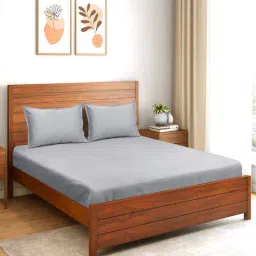 saral home Grey Solid 300 TC Cotton Queen Bedsheet with 2 Pillow Covers-picture-17