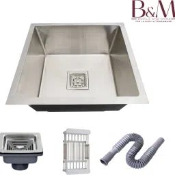 | 16" X 18" X 10" | Steel Matt Finish | Wire Basket & SS Coupling Set | Single Bowl Handmade Kitchen Sink with Multi-Functional Vessel Sink-14