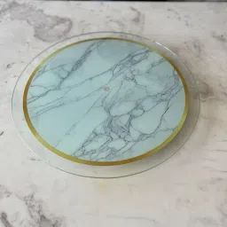 Lazy Susan Revolving Toughened Glass Tray-24" Marble Gold Polished Trivet-43