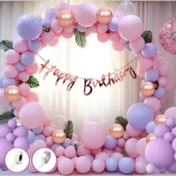 Solid Solid Pastel Happy Birthday Decoration kit - 60 Pcs for Birthday Decor Balloon-image-5