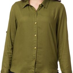 Women Regular Fit Solid Spread Collar Casual Shirt-image-6