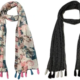 Printed, Floral Print Chiffon Women Multicolor Stole, Scarf, Fancy Scarf-image-79