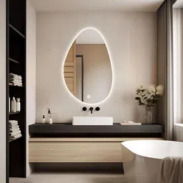 sanif Oval Pebble Shape LED Mirror|| Size 18x24, Decorative Mirror with Lights Bathroom Mirror-picture-40