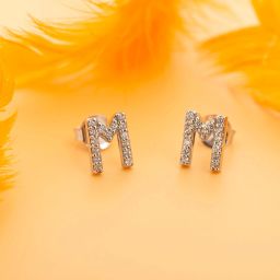 Minimalist M Alphabet Studs, Tiny CZ Initial Earrings In 925 Sterling Silver Cubic Zirconia Sterling Silver Stud Earring-image-76
