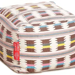 Large Cotton Canvas IKAT Printed Square Bean Bag Footstool With Bean Filling-picture-23
