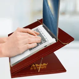 Goodwill Tech Adjustable Leather Laptop Table – Foldable Stand for Drawing, Writing & Work Leather-Tan-15x21 Inch Laptop Stand-4
