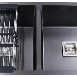 45" X 20" X 10" Inch Black Handmade Matt Finish Double Bowl Board 304 Grade Stainless Steel Kitchen Sink| Rectangular Shape Vessel Sink-image-61