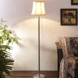 new era Off White Cottan Fabric Shade Club Floor Lamp With Steel Base-picture-16