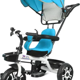 New Canopy Tricycle with Soft Seat,Front-Back Basket,Parental Push Handle,Bell White Frame Canopy Tricycle-image-61