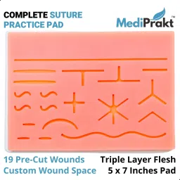 | SUTURE PRACTICE PAD (COMPLETE) | 3 Layers- Human Skin, Fat and Muscle | 19 Incisions | Blank Space | Replicates Human Wounds | Ideal for Students (MADE IN INDIA)-picture-0