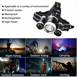 care 4 LED Head Lamp Flash Light Torch with Adjustable Rechargeable Battery for Camping Trekking Caving Hiking Reading Running with adjustable 3 bulb Torch image 5