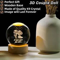 6CM 3D Lovers Crystal Ball with Led Wood Base Home Decoration,Brithday Gift Night Lamp-27