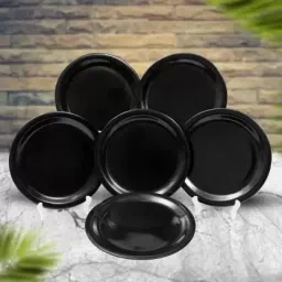 Pack of 6 Melamin Black Solid Design Dinner Set-16