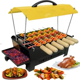 Yellow Hut Shape BBQ-02365 Electric & Non Electric (Charcoal) Barbeque grill & Tandoor 6 Wooden Handle skewers & Tong Electric Grill Electric Tandoor-image-44