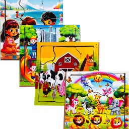 Wooden 4-in-1 Jigsaw Puzzle Toy Combo - Explore Beach, Farmhouse, Park & Jungle-image-5