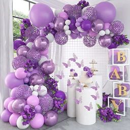 Solid Purple White Pastel Purple Balloons Garland Kit Of 51 Pcs Balloon-24