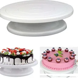 ljpba NEW CAKE STAND TABLE with Cake Decorating Revolving Turntable and White divinext Round Rotating Revolving Cake Sugarcraft Turntable Decorating Stand Platform cake table . Cake Pie Server ( Plastic Cake Server image 4
