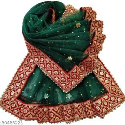 Net Embroidered Green Women Dupatta-image-79