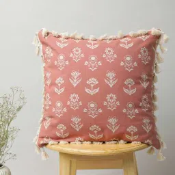 the yellow dwelling Rust Floral Cotton 16 x 16 Inches Cushion Cover-picture-35