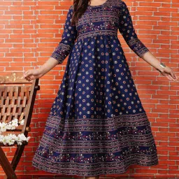 Women Printed Cotton Rayon Anarkali Kurta-image-80
