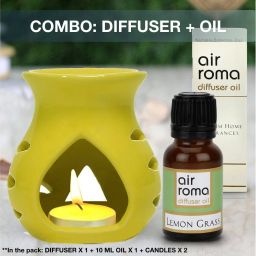 Aroma Oil Burner Set Yellow (Free 2 Tea Light Candles & 10 ml Lemon Grass Aroma Oil) Diffuser, Diffuser Set, Aroma Oil-image-77