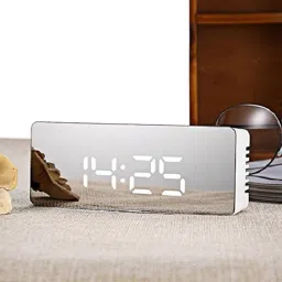 brandroot Digital Mirror Finish Clock With Dual Power Option (Rectangular), White Clock image 4