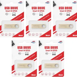 Samurai Metal USB Flash Drive, Portable Keyring Design, Gold Aluminium | Pack of 5 8 GB Pen Drive Compatible with Desktop Computer USB 2.0 Metal Case-35