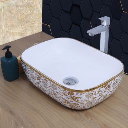 Ceramic Table Top Vessel Sink Wash Basin Oval Shape Over Counter Wash Basin For Bathrooms & Living Room, 18 x 13 x 5 Inch (G2315) Table Top Basin-image-7