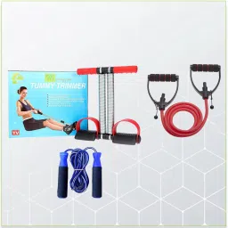 Combo Of Tummy Trimmer And Adjustable Single Toning Tube & Blue Skipping Rope for Fitness Chest Training Equipment Fitness Accessory Kit Kit-image-13