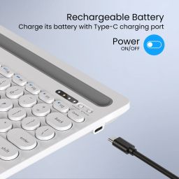 Portronics Bubble Dock Bluetooth, Wireless Handheld Multi-device Keyboard Compatible with Desktop, Laptop, Mac with Tablet/Smartphone holder 12 inch wide & On/Off switch,Compact Tenkeyless image 3