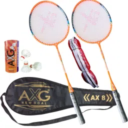 AX-8 Rugged Aluminium Badminton Set (2 Racquets, 3 Shuttlecocks, 1 Net) Badminton Kit-image-91
