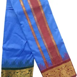 exclusive Dhoties Traditional Art Silk Color With 5"inch Jacquard Temple Tower Border Men Dhoti-image-56