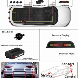 rkpsp Car Universal Black 4 Ultrasonic Reverse Parking Sensor-202 4 Parking Sensors, Compact Screen Distance Display with Sound Warning Parking Sensor image 4