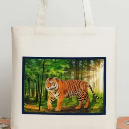 White Women Tote Tiger Print Cotton Canvas Tote Bag – Multi-Pocket Zipper Bag-image-88