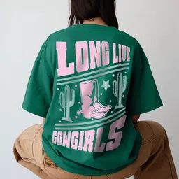 juneberry Oversized Women Printed Round Neck Pure Cotton Dark Green T-Shirt-picture-21