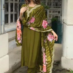Women Cotton Silk Kurta Pant Dupatta Set-1