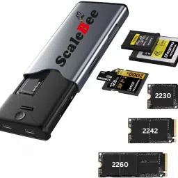SCALEBEE All in One M.2 NVMe SATA SSD Enclosure Case With CFexpress Type A/B Card Reader 2.5 inch Portable SSD NVME Enclosure With Multi Card Reader-36